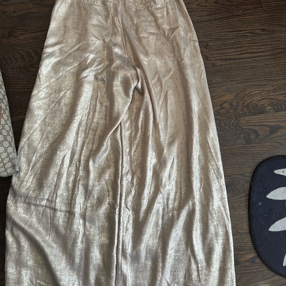Metallic Champagne Wide-Leg Pants